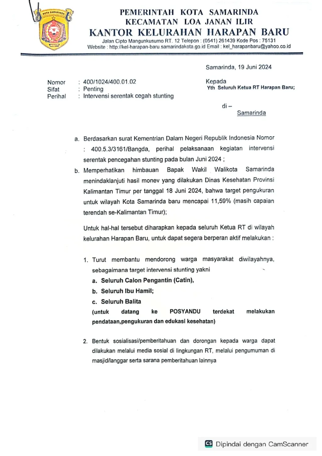 Edaran Intervensi Serentak Cegah Stunting