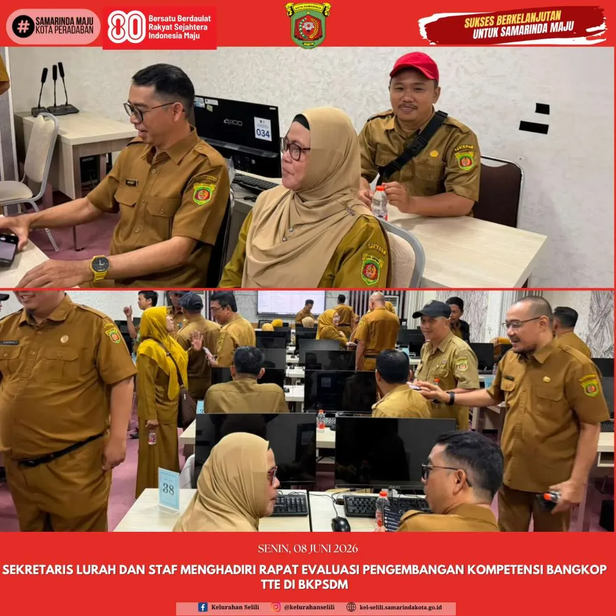 Sekretaris Lurah dan Staf Menghadiri Rapat Evaluasi Pengembangan Kompetensi Bangkop TTE di BKPSDM (08/06/2026)